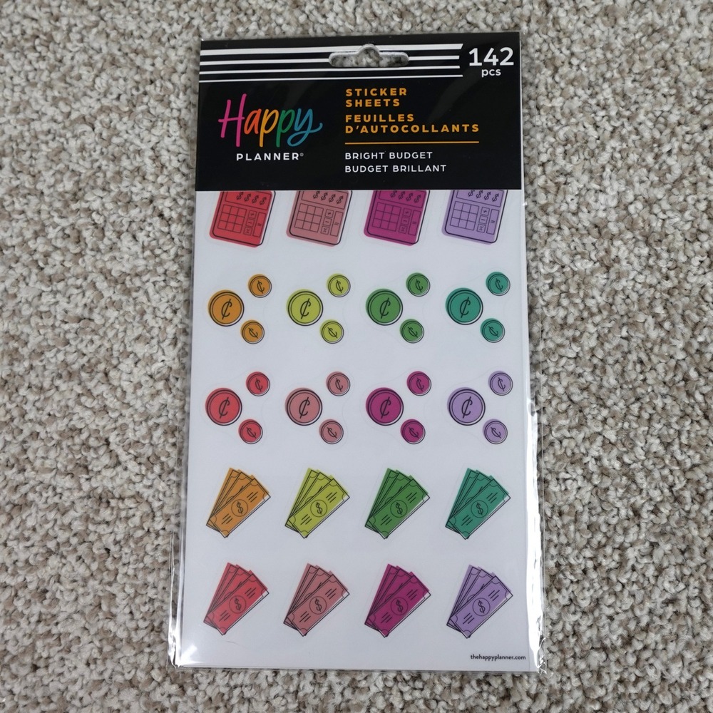 Happy Planner Bright Budget Sticker Sheets 5 Sheets 142 Pcs SP4HS-063 New